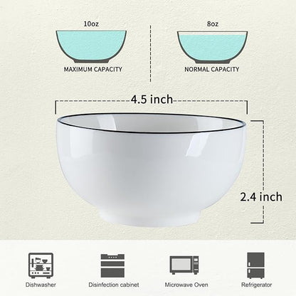 YOLIFE 10 oz Bowls Set of 6, Porcelain Rice Bowl, Soup Bowls, Small Dish Bowl for Ice Cream Dessert Cereal Side Dipping Fruit, Microwave Dishwasher Safe