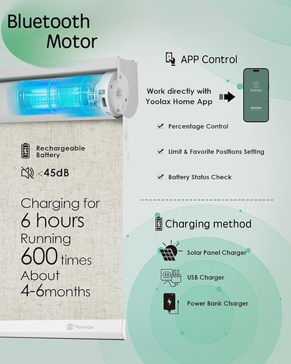 Yoolax Motorized Blinds App Control, Cordless Automatic Shades Roller Window