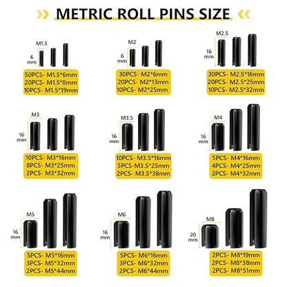 274 Pcs Roll Pin Set, Slotted Metric Roll Pins 65Mn Steel