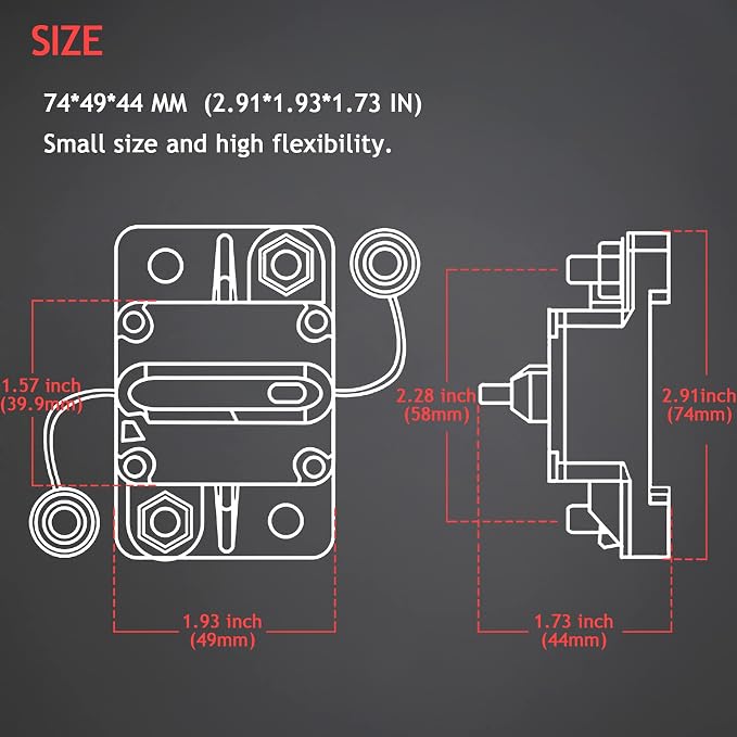 3 Pack 80 Amp Circuit Breaker Manual Reset 12V-48V DC for Car Audio Rv Marine Boat Truck Trolling Motors, Car Speaker Resettable Fuse, with Wire Lugs Copper Washer
