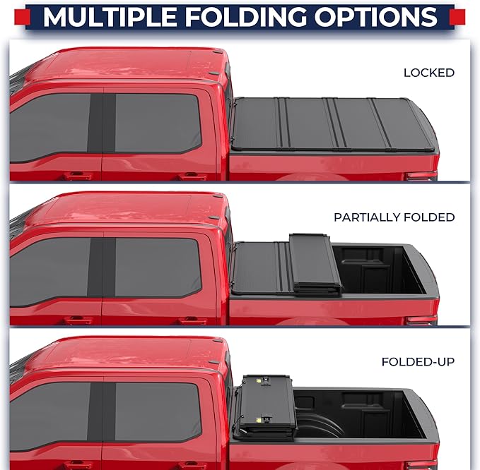MOSTPLUS 5.5FT Quad Fold Hard Truck Bed Tonneau Cover Compatible with Ford F150 2015-2025 2026 Ford F-150 Bed On Top 4 Fold Aluminum Bed (67Inch)
