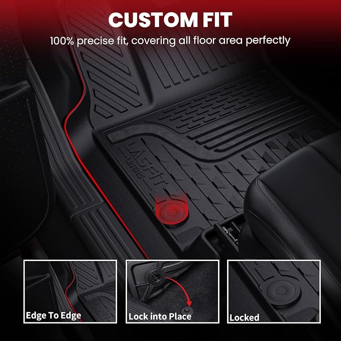 LASFIT Floor Mats 2019-2025 2026 for Ram 2500/3500 Mega Cab Bench Seat, Not for Bucket Seat or Model with PTO KIT or 4X4 Shifter, All Weather TPE Custom Fit Car Mats Floor Liners 1st & 2nd Row, Black