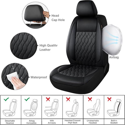CAROMOP Faux Leather Car Seat Covers 2 Front Set,Luxury and Comfortable Seat Covers for Cars, Airbag Compatible Car Interior Covers, Universal Fit for Suvs,Vans,Trucks(Black)