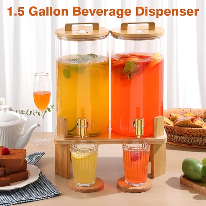 1.5 Gallon 2PCS Glass Drink Dispenser