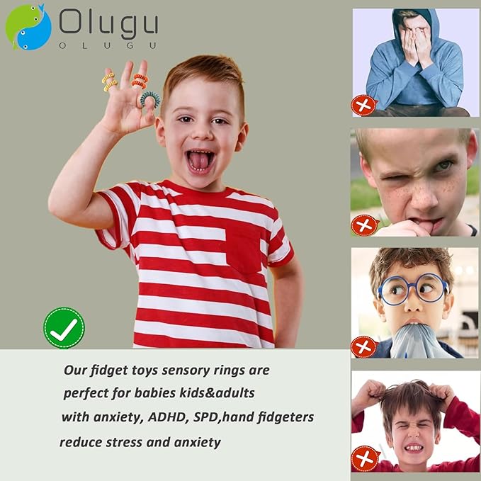Fidget Toys Sensory Rings for Kid, 20 Pack Finger Sensory Toys for Kids with Autism-Stress Relief Rings, Quiet Classroom Fidget Rings for Kids 8-12 Relieve Anxiety