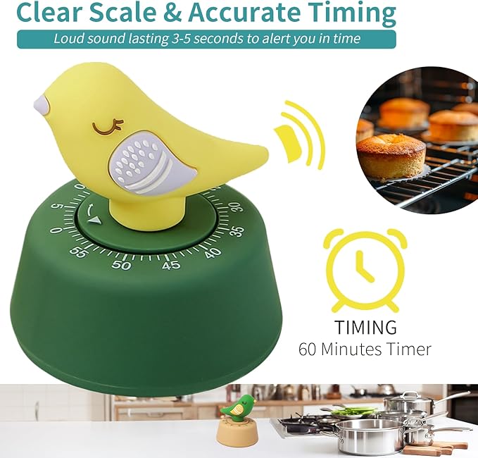 Mechanical Kitchen Timer, Cute Wind Up 60-Minute Manual Countdown