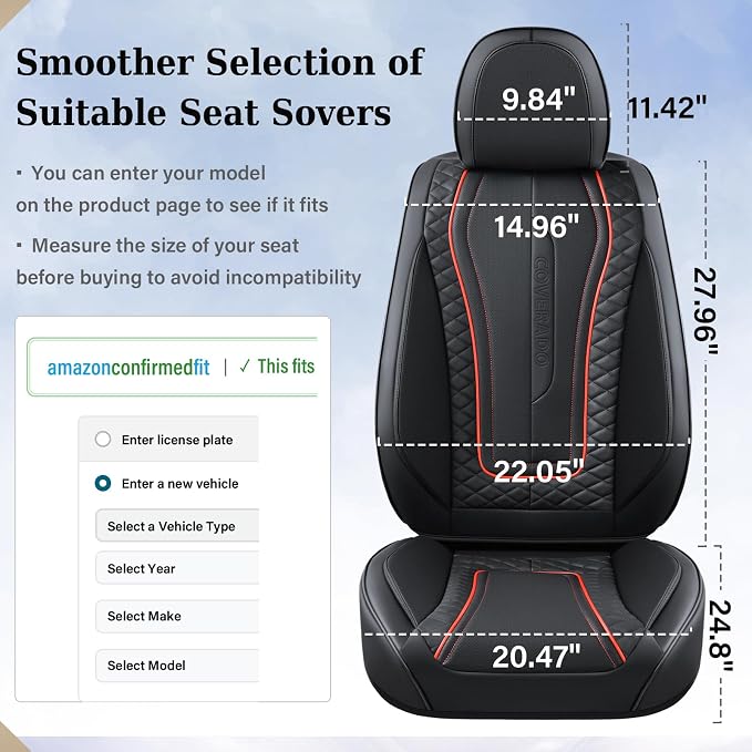 Coverado Car Seat Covers, 2 Packs Front Seat Cover, Faux Leather Waterproof Seat Covers, Driver Seat Covers, Car Seat Protectors, Automotive Seat Covers Accessories Universal Fit Most Vehicles Black