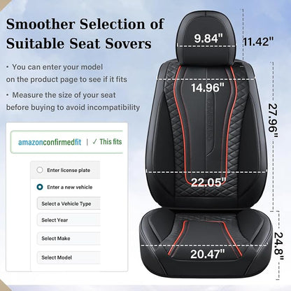 Coverado Car Seat Covers for Front Seat, Leather Seat Covers for Cars, Front Seat Covers, Waterproof Car Seat Protectors Car Seat Cushions Universal for Most Vehicles, Black&Redline