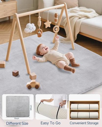 Thick Baby Play Mat for Floor, 59 x 71 Playpen, Large Tummy Time Foam, Ultra Soft Support & Plush Feel Nursery Rug, Easy Care With Non-Slip Cushioned for Infant, Kids and Toddler Crawling, Grey
