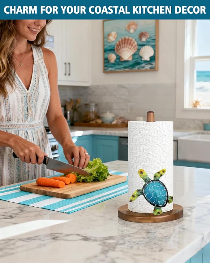 Green Turtle Paper Towel Holder, Coastal Beach Ocean Home Decor