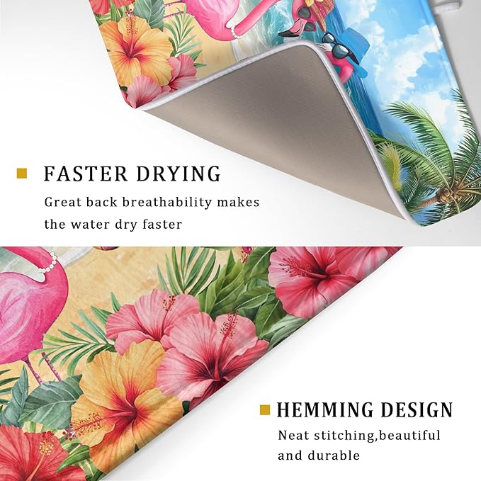 Summer Flamingos Dish Drying Mat 18x24 inch Tropical Beach Microfiber Washable