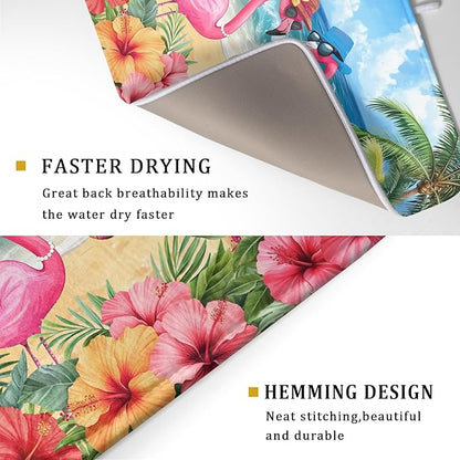 Summer Flamingos Dish Drying Mat 18x24 inch Tropical Beach Microfiber Washable