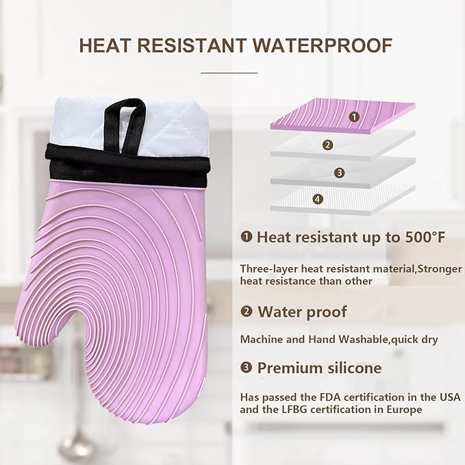 Silicone Oven Mitts-13.6 in Extended Oven Mitts Heat Resistant 500F, Oven Gloves