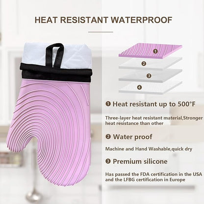 Silicone Oven Mitts-13.6 in Extended Oven Mitts Heat Resistant 500F, Oven Gloves