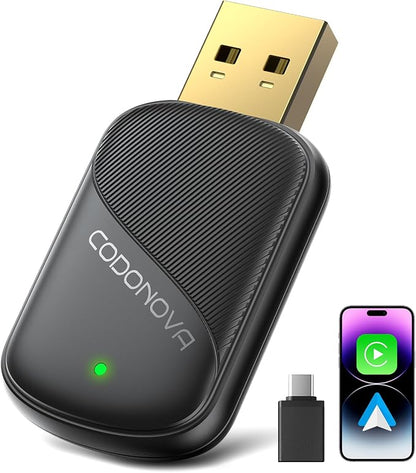 Wireless CarPlay Adapter for Apple iPhone – Converts Wired to Wireless Car Play, Gold-Plated USB Bluetooth Dongle, No Lag for Long Drives, Plug & Play for 2016+ Cars with Factory CarPlay