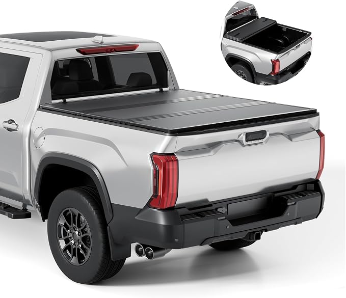 FRP Hard Folding Truck Bed Tonneau Cover Compatible with 2007-2021 Toyota Tundra 5' 6" Bed (66.7"), Tri Fold Style