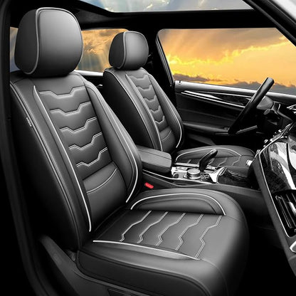 Car Seat Covers Fit for Jeep 5 Seats Wagoneer 2022-2025 2026 - Premium Leather, Waterproof & Breathable，All-Weather Seat Cushion Protecto & Airbag Compatible, Full Set White Line Black