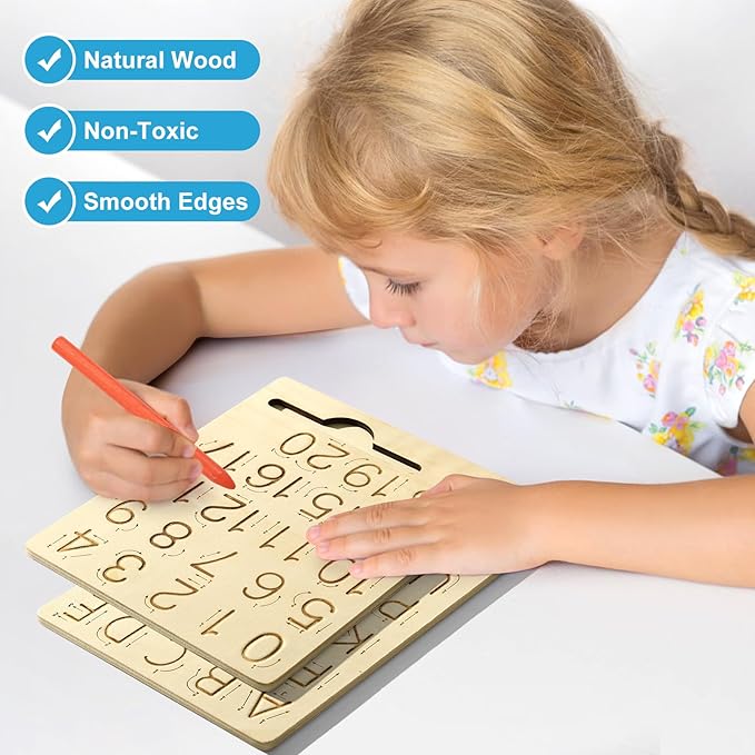 Learn to Write - Number & Letter Tracing Boards for Kids Ages 3-8 Wooden Alphabet Learning Montessori 3 Year Old Toddler Writing Tools Beginners - Homeschool Preschool Classroom Must Haves