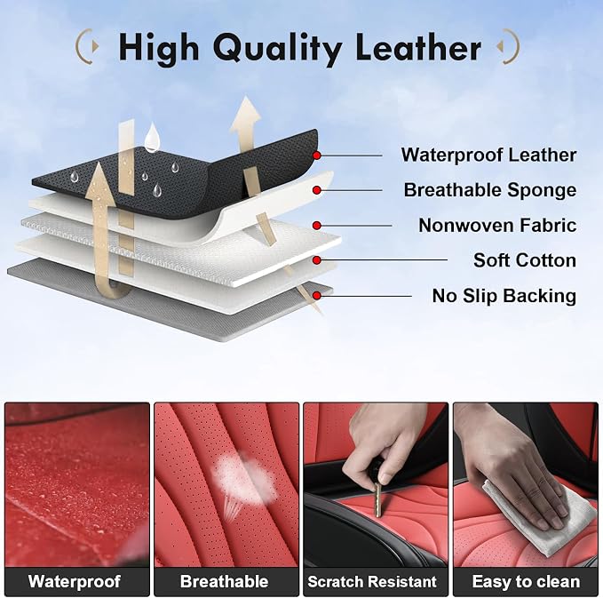 Coverado Front Seat Covers, 2 Pack Leather Seat Cover for Cars, Waterproof Seat Covers, Front Seat Car Seat Protectors, Driver Car Seat Cushions Universal Fit for Most Vehicles, Black&Red