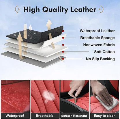 Coverado Front Seat Covers, 2 Pack Leather Seat Cover for Cars, Waterproof Seat Covers, Front Seat Car Seat Protectors, Driver Car Seat Cushions Universal Fit for Most Vehicles, Black&Red