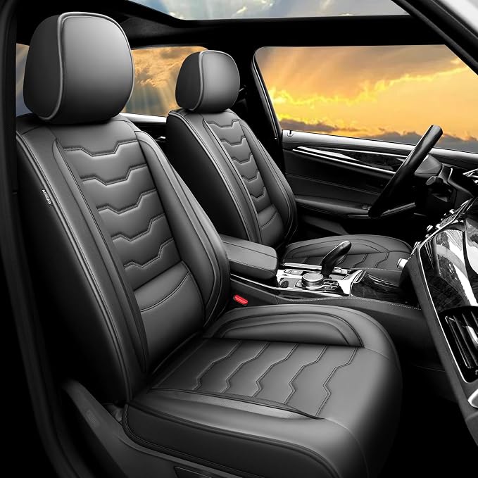 Fit Compass Car Seat Covers for Jeep Compass 2007-2025 2026 -Full Set Premium Leather, Waterproof & Breathable，All-Weather Seat Cushion Protecto & Airbag Compatible, 5 Seats Black