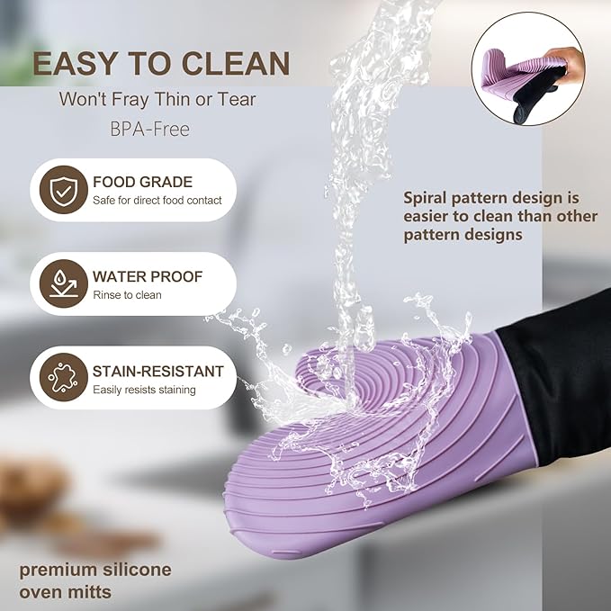 Silicone Oven Mitts-13.6 in Extended Oven Mitts Heat Resistant 500F, Oven Gloves