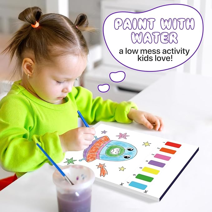 Paint with Water Coloring Books for Kids,Outer Space Art Craft Kits No Mess Water Color Painting Sets for Kids Ages 4-8,Birthday Gifts Travel Toy Crafts Supplies for Girls Boys Drawing with 2 Brushes