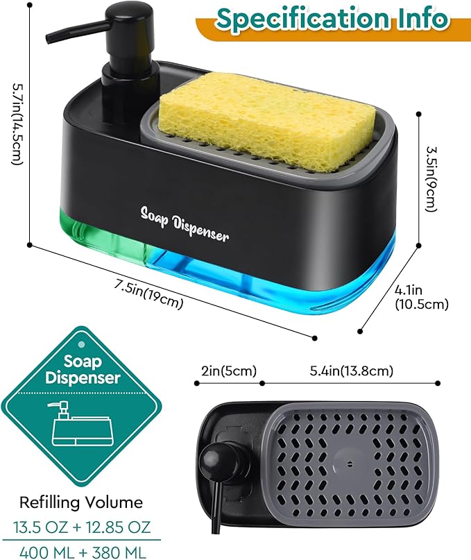 Kitchen Dish Soap Dispenser Set，Dish and Hand Soap Dispenser