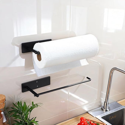 SUNTECH 2 Pack Paper Towel Holder Under Cabinet, Adhesive or Drilling Paper