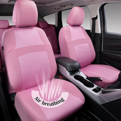 CAR PASS Pink Car Seat Cover Full Sets, Air Breath in Summer Mesh Seat Cover 5mm Sponge Airbag Composite, Cute for Women Girly, Universal Fit SUV, Vans, sedans,Trucks, Automotive Interior All Pink
