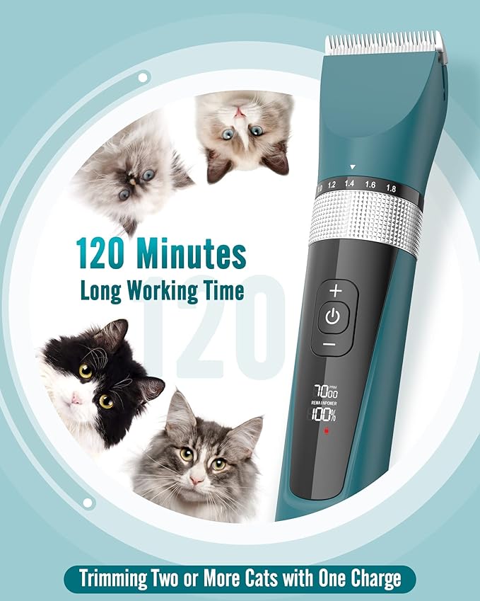 oneisall Cat Clippers for Matted Hair, 5-Speed Quiet Cat Grooming kit, Cordless