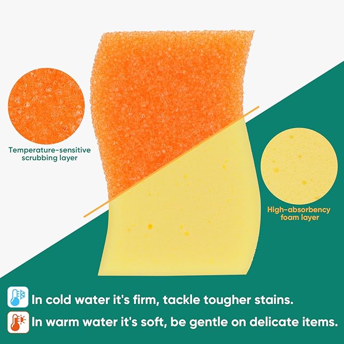 LAUNDRYLUX Scrub Sponge, 4 Pack Dual-Sided Temperature-Responsive Scrubber