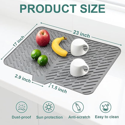 Silicone Dish Drying Mat 23x17, Food-Grade Silicone, Easy Clean Pad