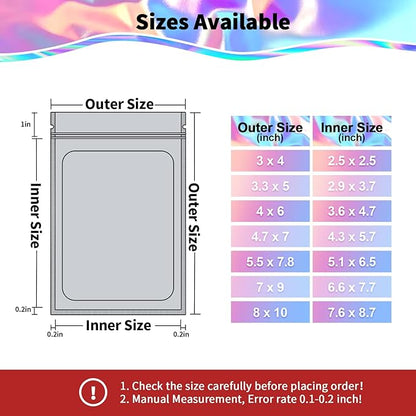 100 Pack Mylar Bags - 2.8 x 4 Inch Resealable Smell Proof Bags Foil Pouch Flat Bag with Front Window Black
