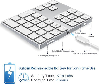 HoRiMe Bluetooth Number Pad, Rechargeable Wireless Numeric Keypad Slim 34-Keys