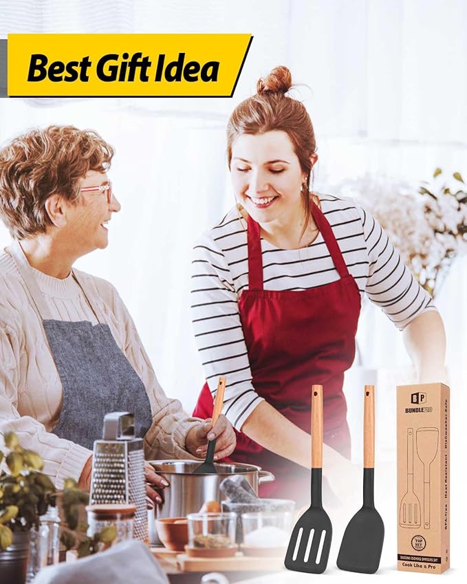 Pack of 2 Silicone Cooking Spatula, Heat Resistant Solid Turner, Non Stick