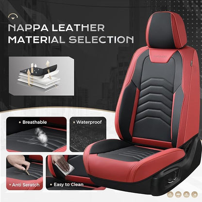 Coverado Seat Covers, Front and Back Seat Covers for Cars, Car Seat Cover, Car Seat Protector Waterproof, Car Seat Cushion Faux Leather, Seat Covers Carseat Cover Universal Fit for Most Cars Red&Black