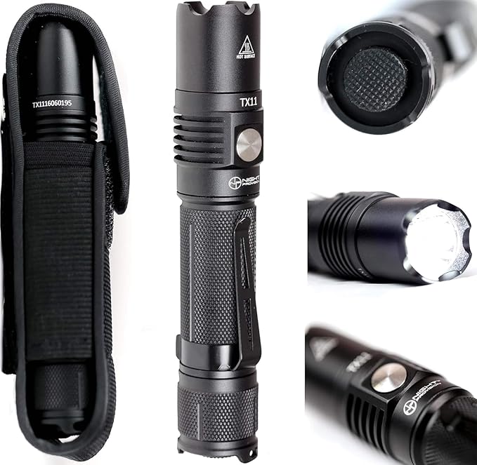 TX11 Tactical Flashlight with Duty Belt Holster Luminus 1600 Lumens LED for Police Security Military Grade Brightest Tac Flashlights (Battery Not Included)