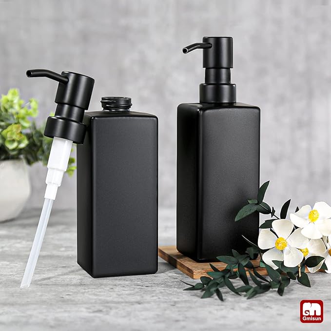 GMISUN Black Soap Dispenser, Hand Soap Dispenser Bathroom, 12oz Glass Soap