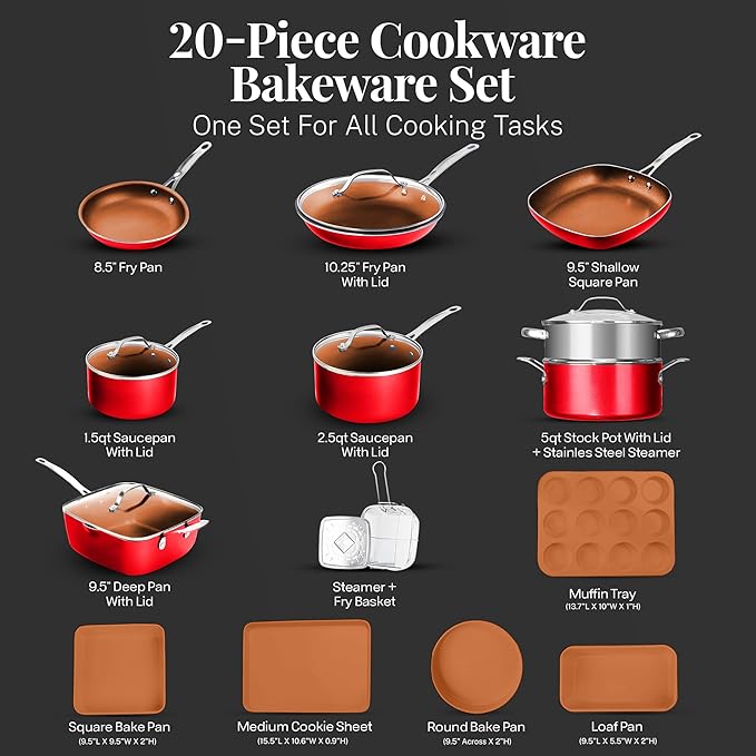 Gotham Steel 20 Pc Pots and Pans Set Nonstick Cookware + Bakeware Set, Complete