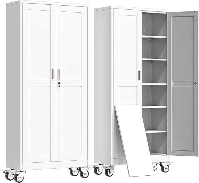 75" H Metal Garage Storage Cabinet, Rolling Tool Cabinet