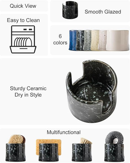 Zoeeker Sponge Holder for Kitchen, Ceramic Sink Caddy Scrub Sponge Rack Dish