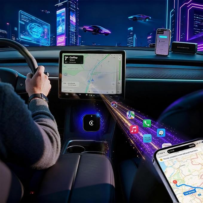 2 in 1 CarPlay Adapter for Toyota Rush 2022, CarPlay Wireless Adapter with Auto Reconnect Fast Pairing Bluetooth Connection Compact USB Dongle,B/Black-Normal