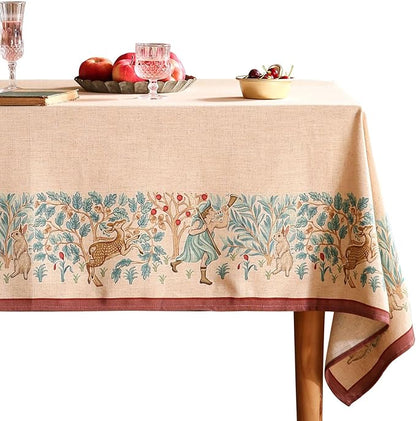 patdrea Designer French Tablecloth for Rectangle Table,Vintage Linen Trees Pattern Beige Tablecloths,Decoration Table Cover for Kitchen Dining Christmas,Thanksgiving,55"x87"-Tatiana D