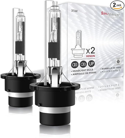Sinoparcel D4R Xenon HID Headlight Bulbs - 6000K DC 12V 35W High Low Beam Replacement Lights, 42406 66450 42406WX- Pack of 2