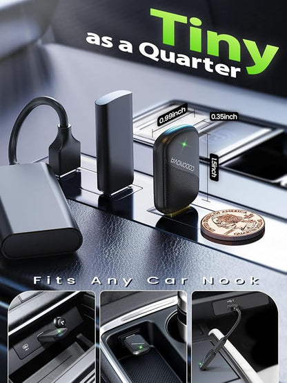 Wireless CarPlay Adapter for Apple iPhone – Converts Wired to Wireless Car Play, Gold-Plated USB Bluetooth Dongle, No Lag for Long Drives, Plug & Play for 2016+ Cars with Factory CarPlay