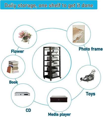 Dernoing 6 Tier Audio Rack Tower, CD Record Player Stereo Receiver AV Equipment