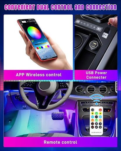 STONEBANKS 5.7FT LED Interior Light for Car, 48LEDs RGB USB Under Dash Lighting, Footwell Neon Internal Lights Kit, Smart APP and Remote Dual Control, Multicolor Music and Mic Mode
