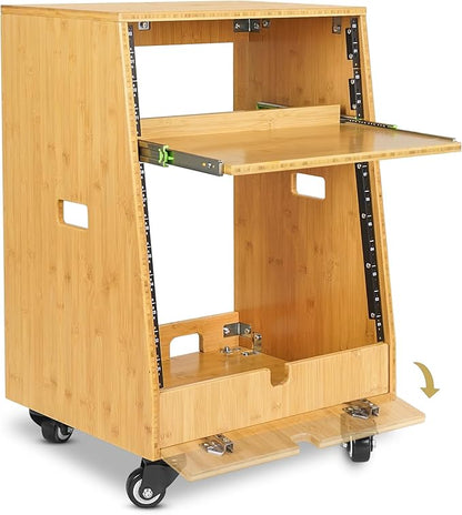 Sound Town DIY Solid Carbonized Bamboo Slanted 12U Studio Rack,