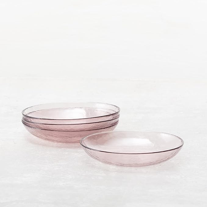 Fortessa Los Cabos Glass Dinnerware Collection, Coupe Entrée Bowl (Set of 4), 8.6 Inch/25oz, Pink